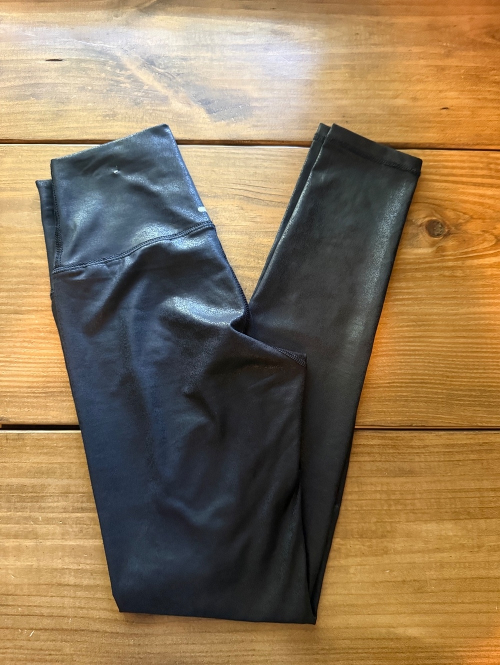 Aerie Chill Play Move Black Faux Leather Leggings Size Small
